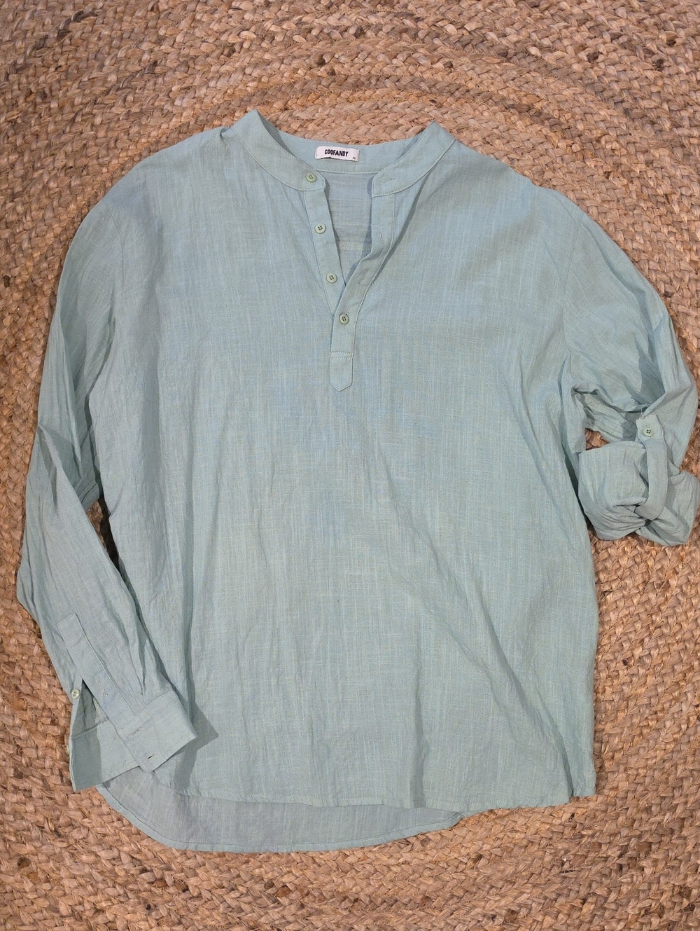 Opal Mint Long-Sleeve Linen Henley Shirt